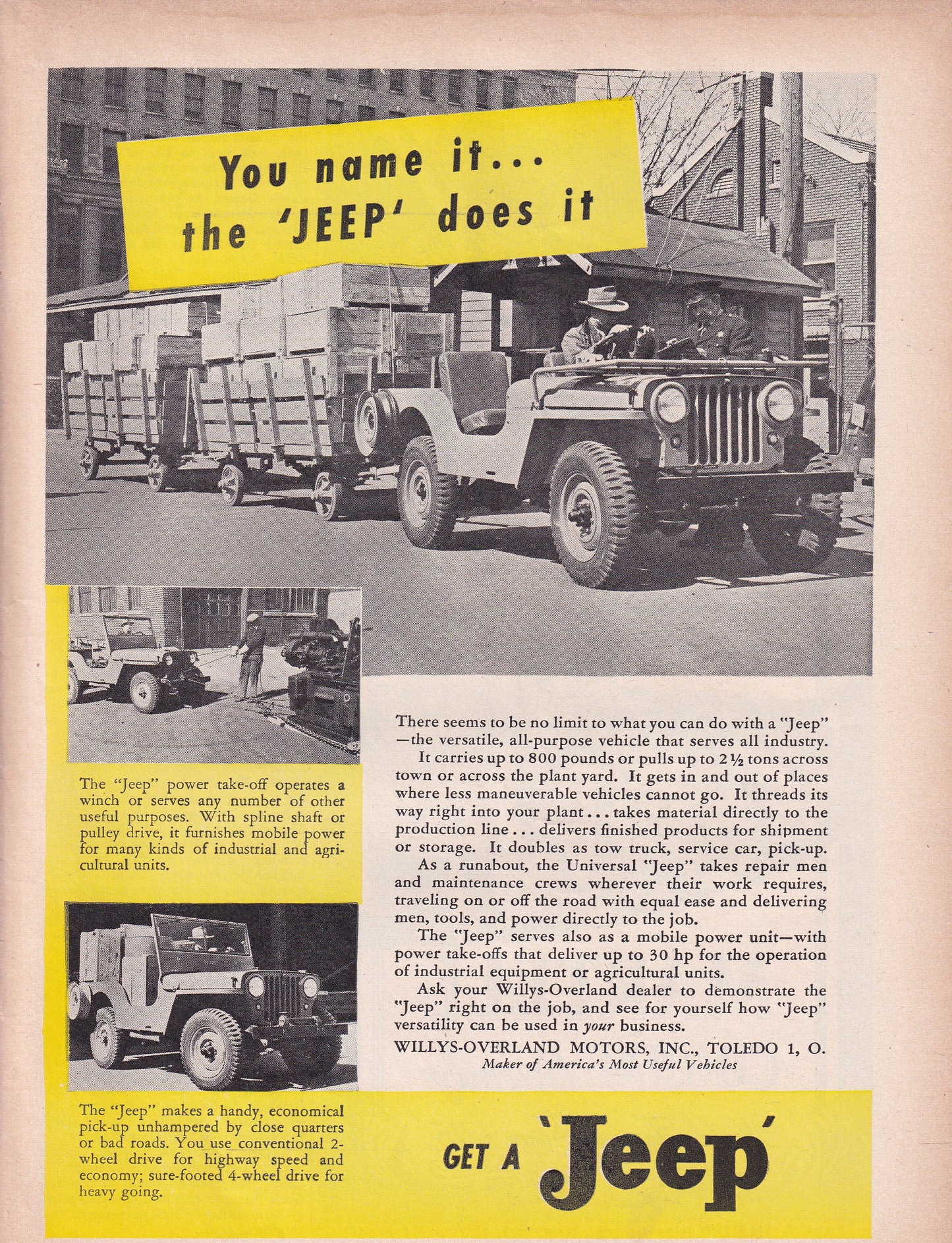 1946 Willy's Jeep Wrangler Original Vintage Automobile Magazine Ad - Rare Americana