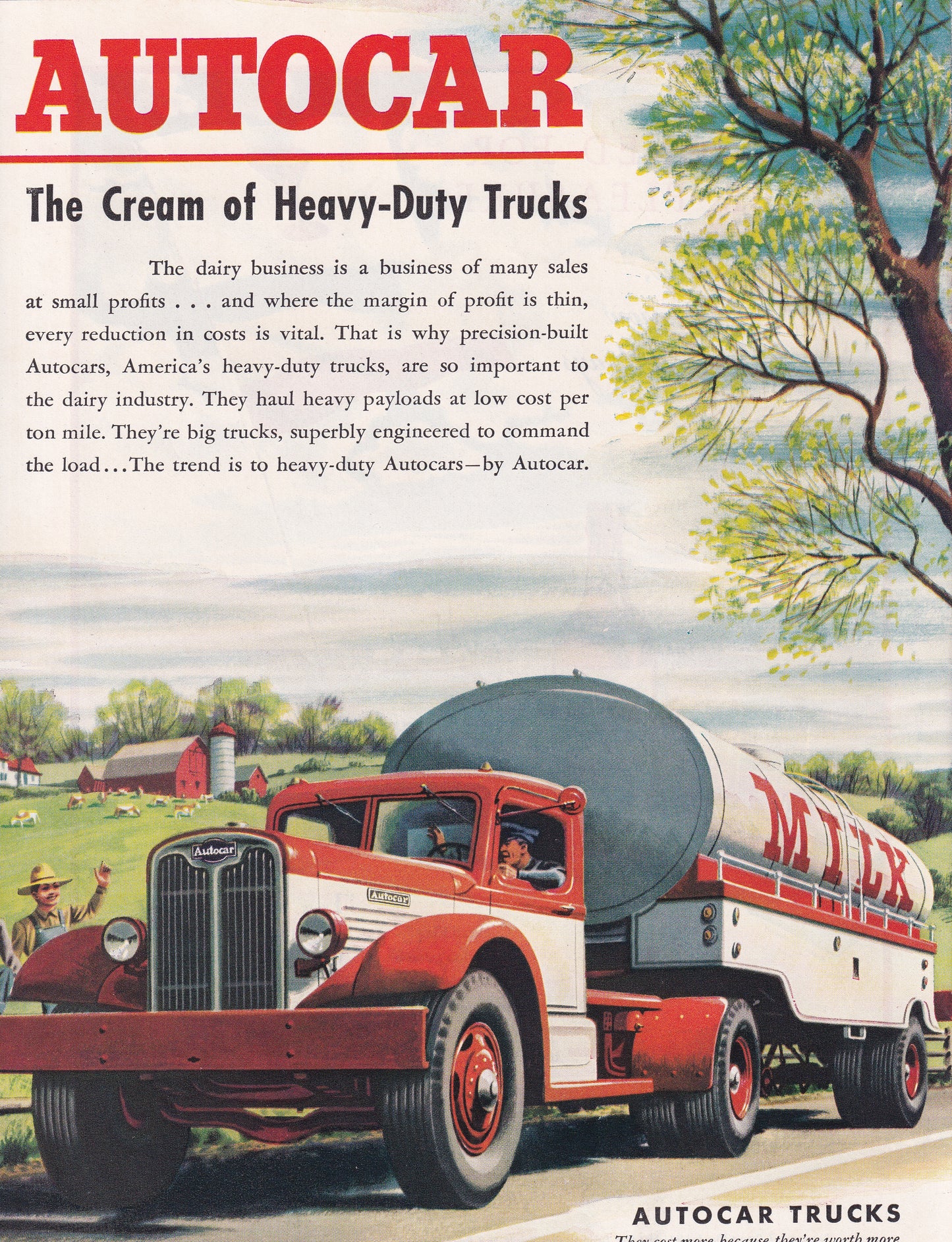 1946 Original Vintage Automobile Magazine Ad - Rare Americana - Autocar Milk Truck