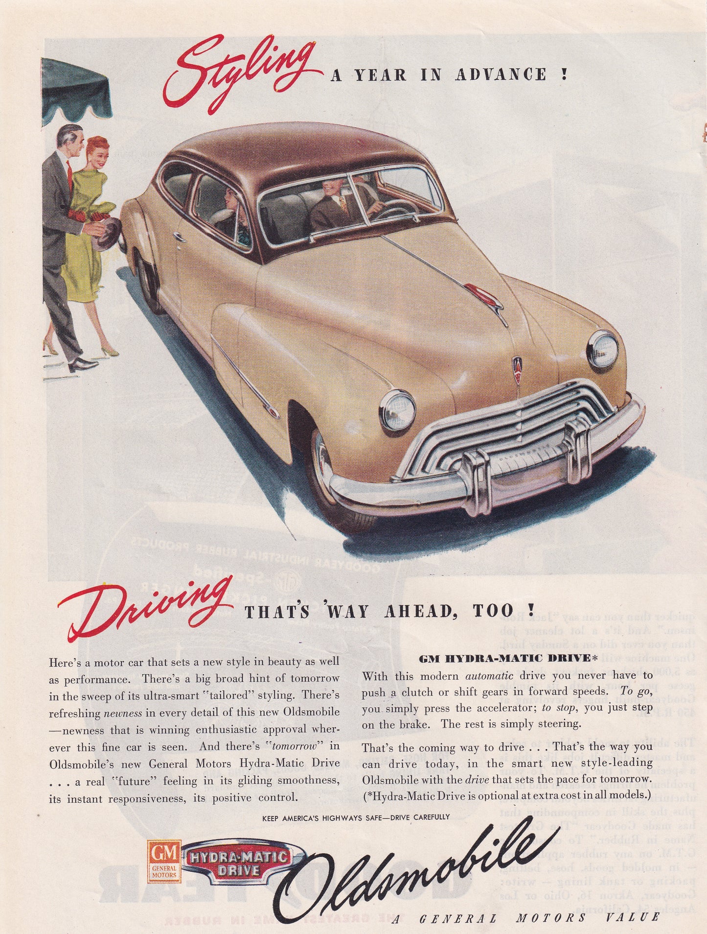 1946 Original Vintage Automobile Magazine Ad - Rare Americana - Oldsmobile Styling