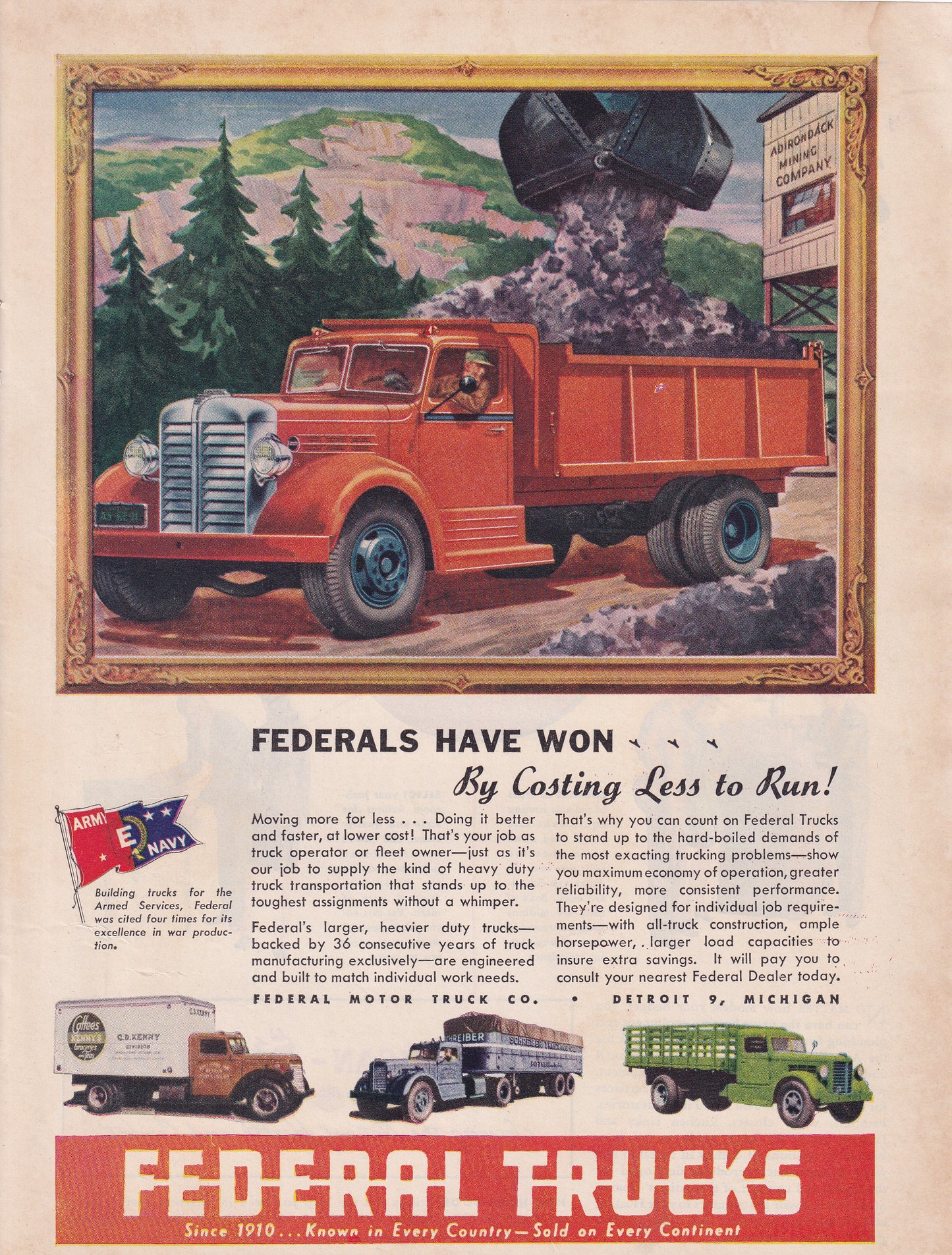 1946 Original Vintage Automobile Magazine Ad - Rare Americana - Federal Trucks Dump Truck