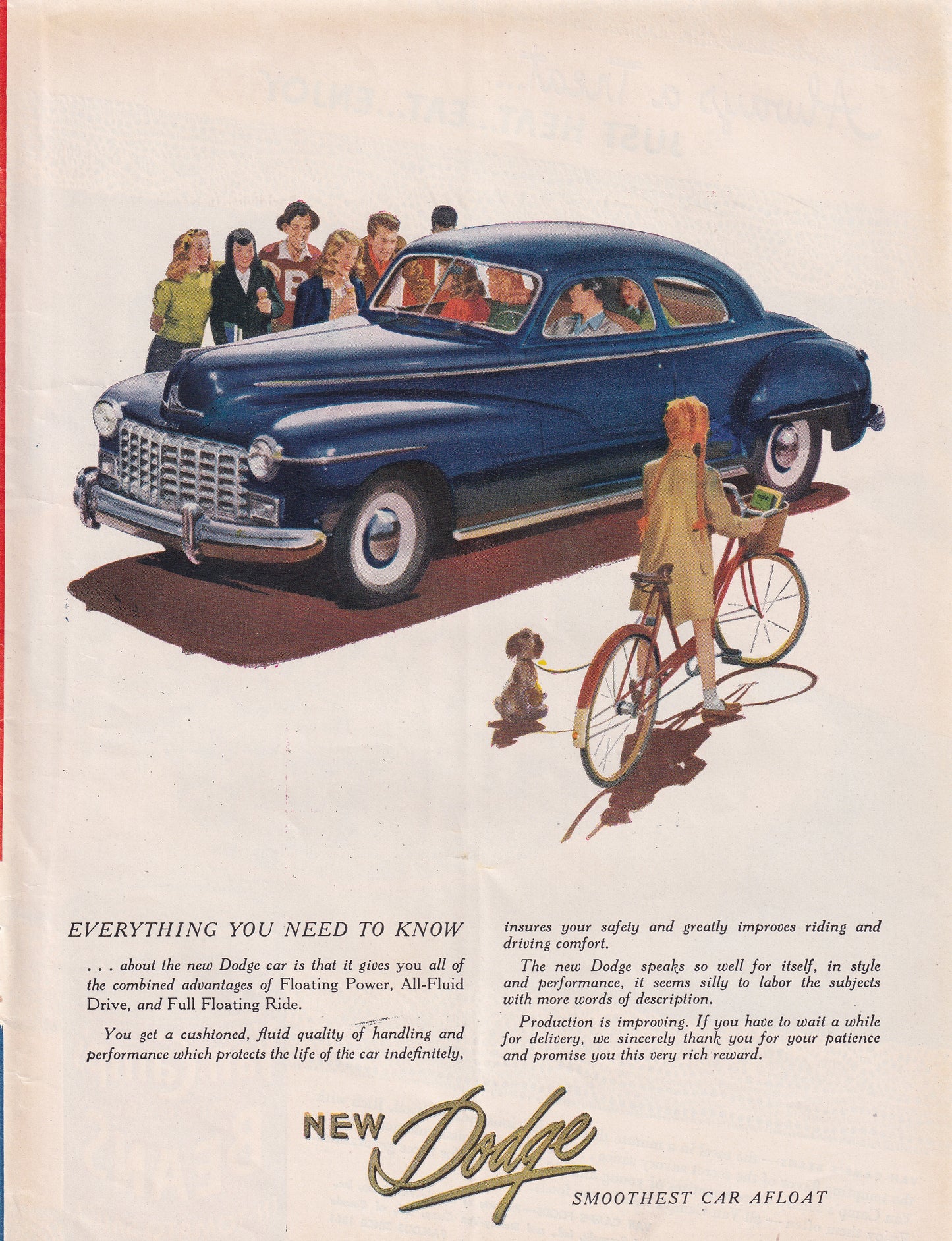 1946 Original Vintage Automobile Magazine Ad - Rare Americana - New Blue Dodge Car