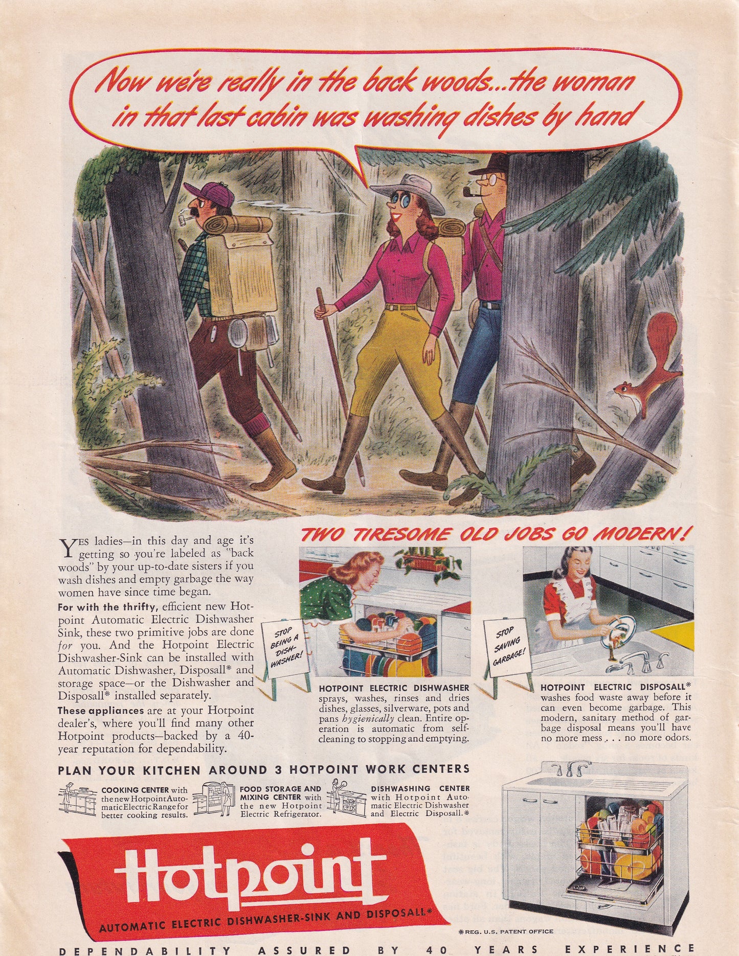 1946 SEXIST Hotpoint Dishwasher Back Woods Original Vintage Ad - Rare Americana