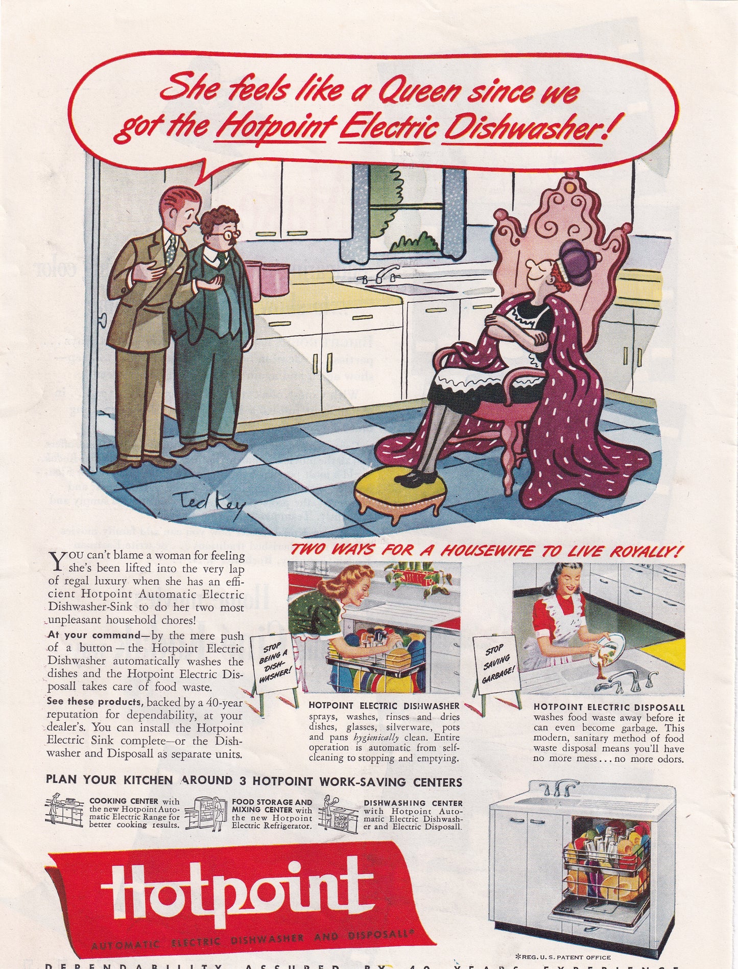 1946 SEXIST Hotpoint Dishwasher Feels Like a Queen Original Vintage Ad - Rare Americana