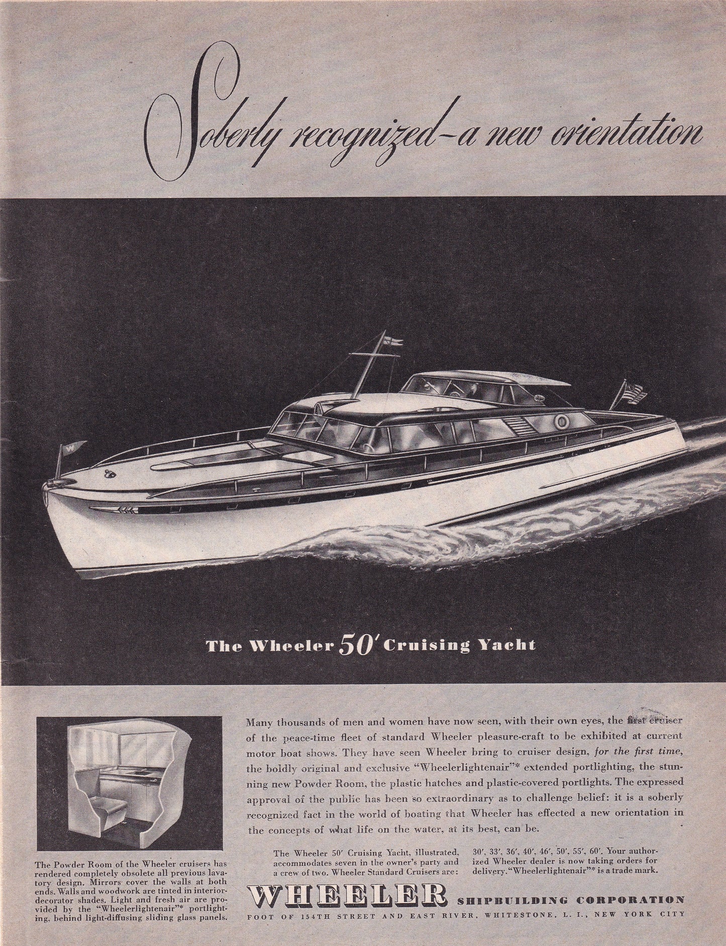 1946 Original Vintage Magazine Ad - Rare Americana Wheeler 50' Cruising Yacht
