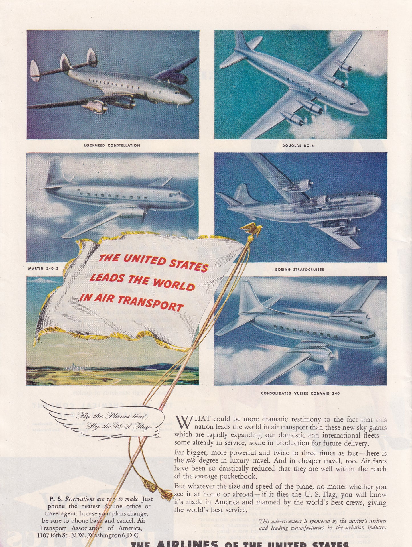 1946 Original Vintage Magazine Ad - Rare Americana Airlines of America Lockheed Douglas Boeing