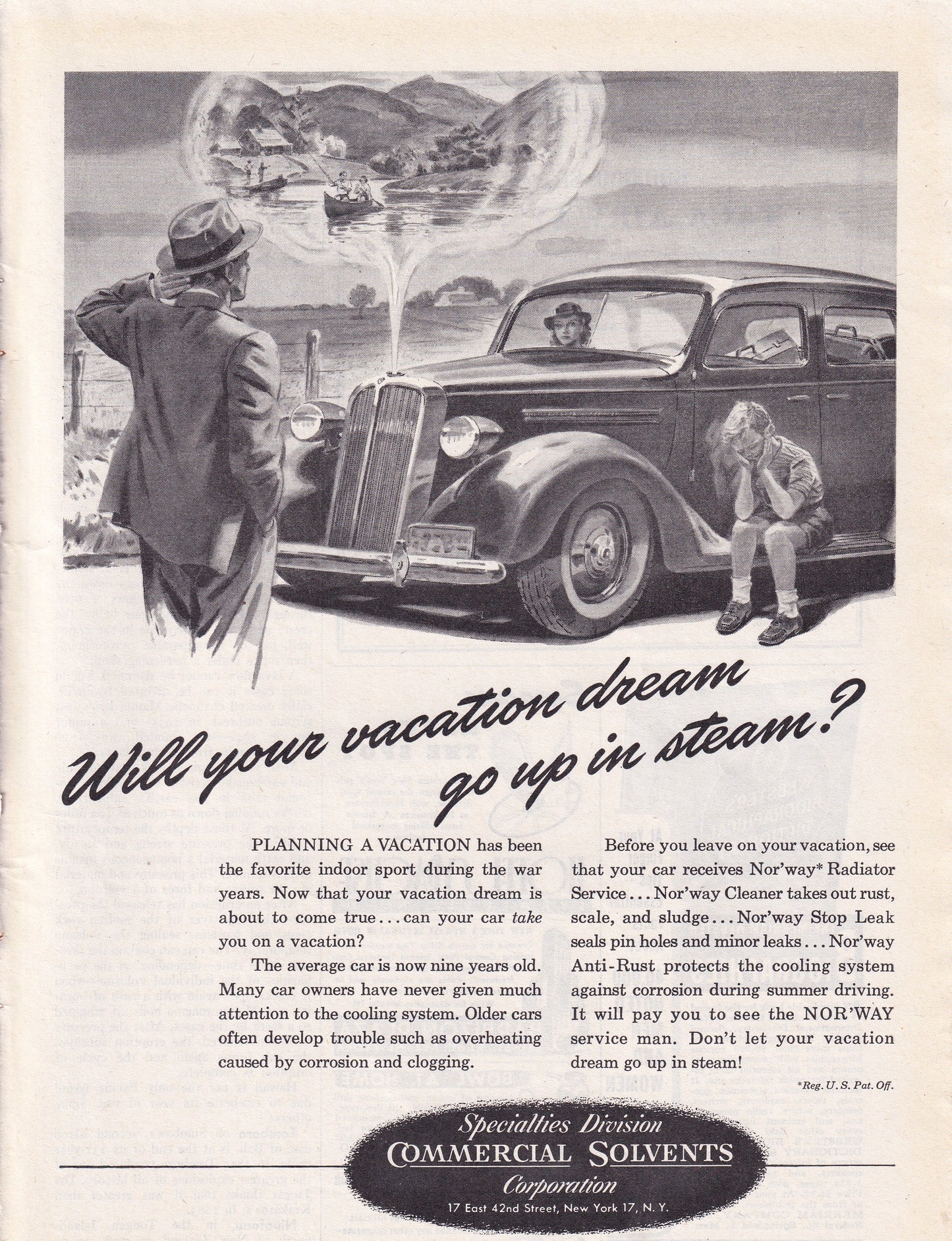 1946 Original Vintage Magazine Ad - Rare Americana - Commercial Solvent Vacation Up in Steam