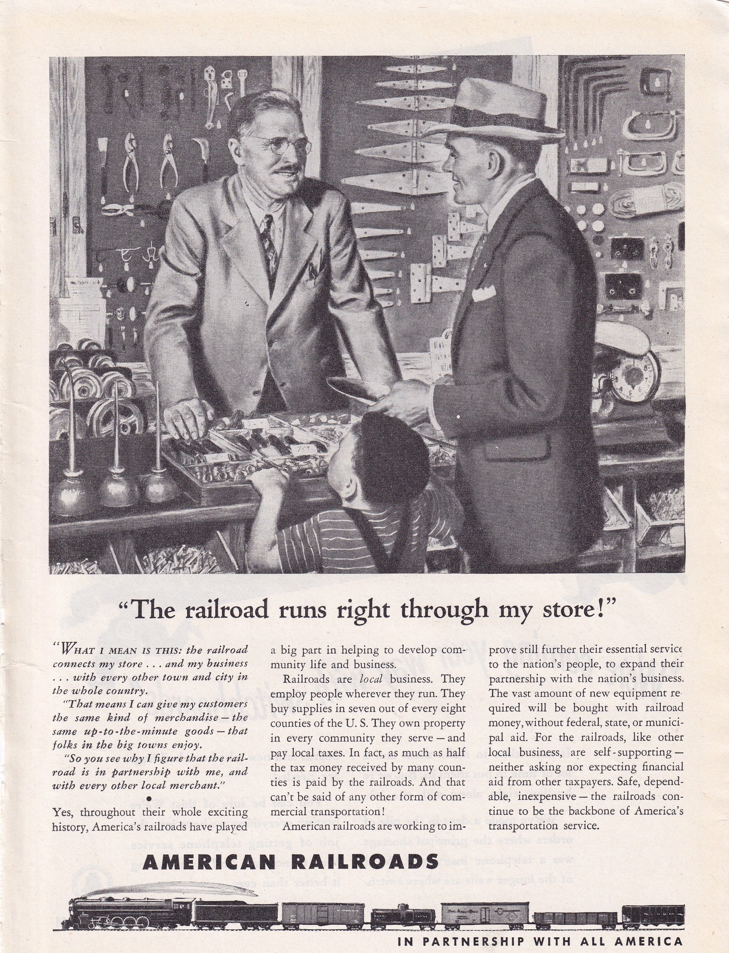 1946 Original Vintage Magazine Ad - Rare Americana - American Railroads Hardware Store