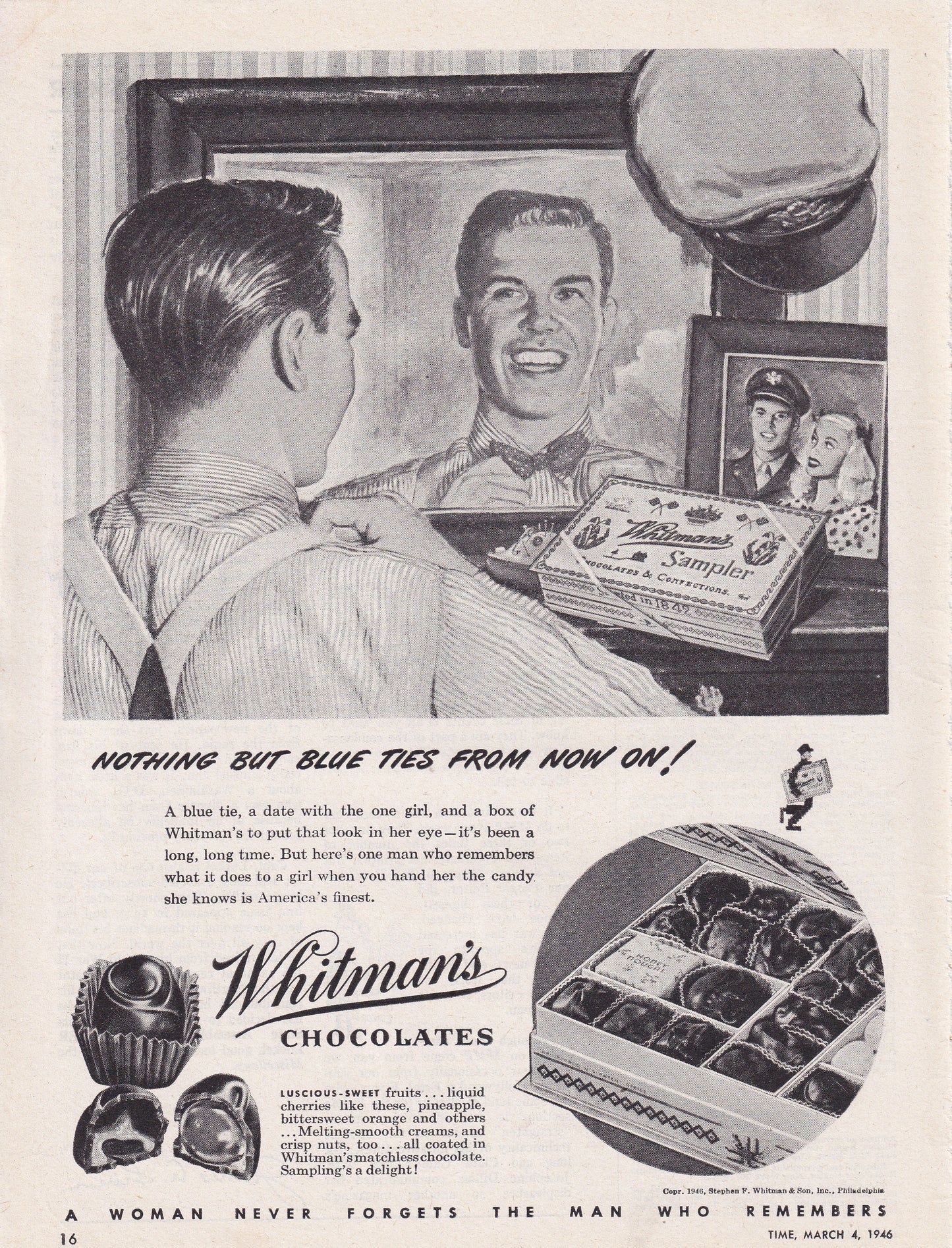 1946 Original Vintage Magazine Ad - Rare Americana - Whitman's Chocolate Sampler Soldier