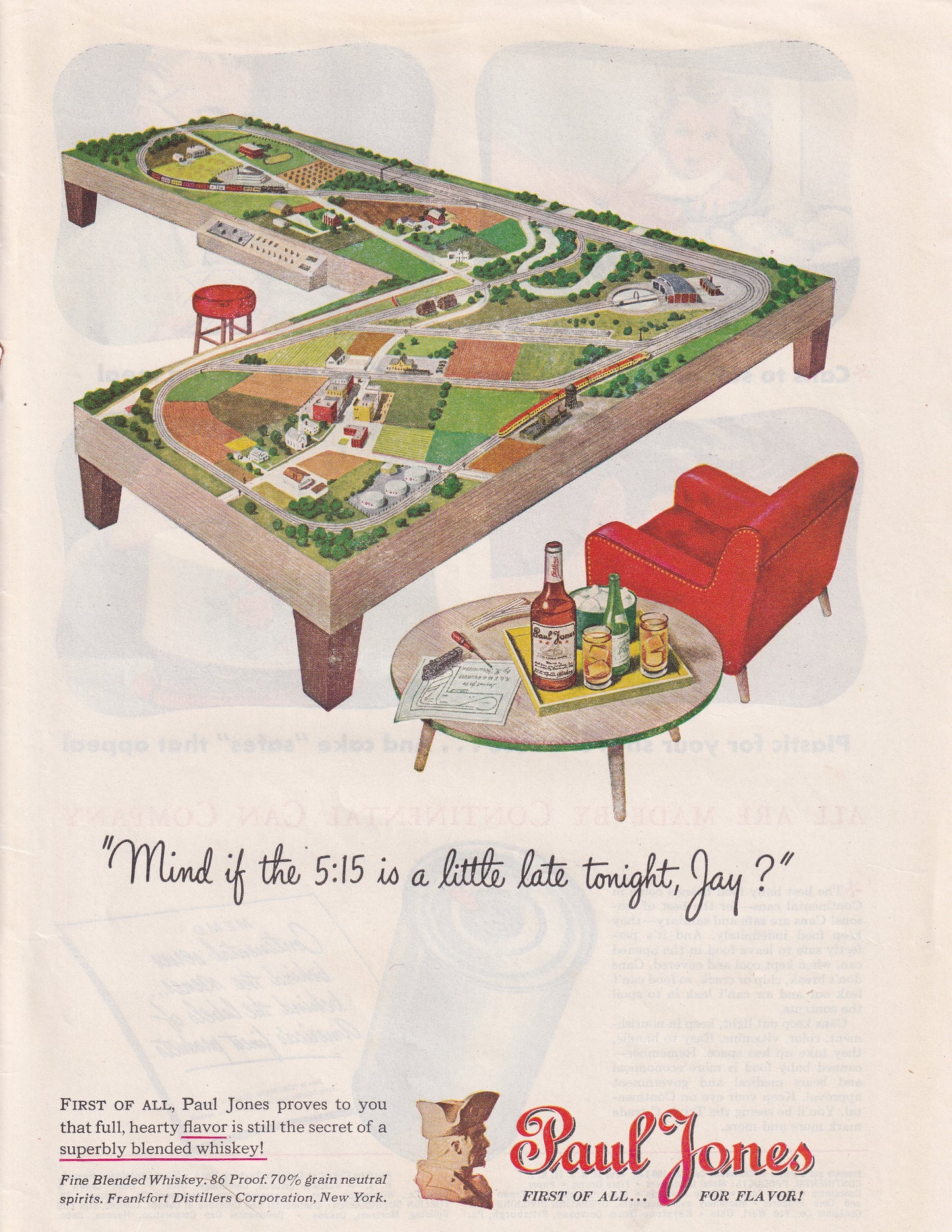 1946 Original Vintage Magazine Ad - Rare Americana - Paul Jones Whiskey Model Railroad Scene