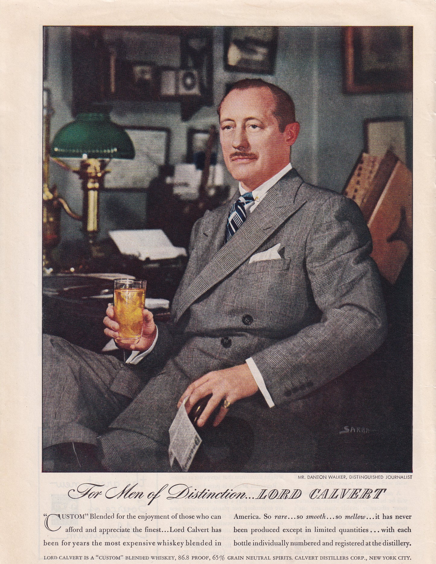 1946 Original Vintage Magazine Ad - Rare Americana - Lord Calvert Whiskey Men of Distinction Mr. Danton Walker 2