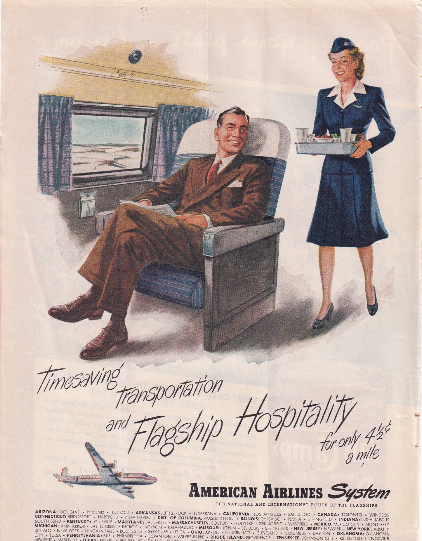 1946 Original Vintage Magazine Ad - Rare Americana - American Airlines Flagship Hospitality