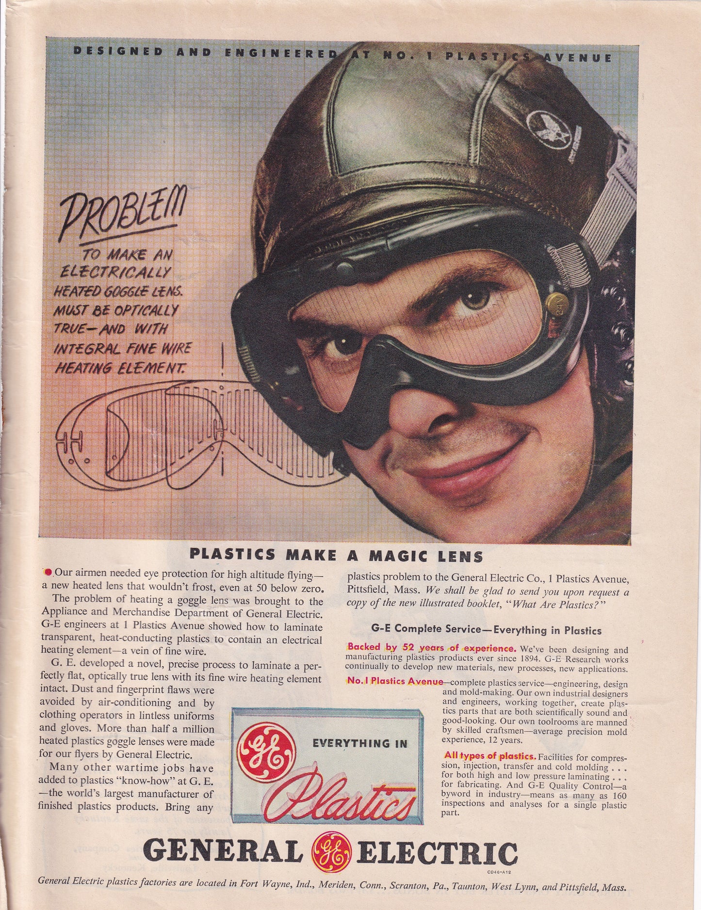 1946 Original Vintage Magazine Ad - Rare Americana - General Electric Everything in Plastics Magic Lens