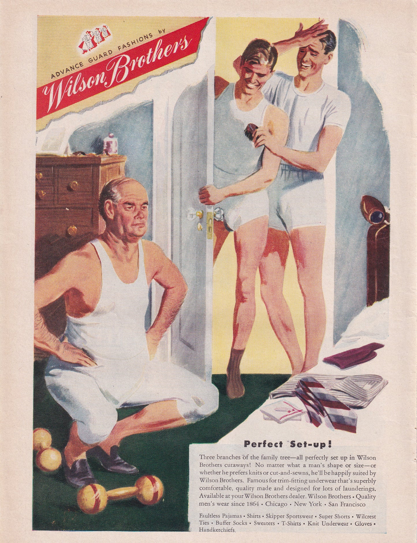 1946 Original Vintage Magazine Ad - Rare Americana - Wilson Brothers Fine Clothing Deep Knee Bends