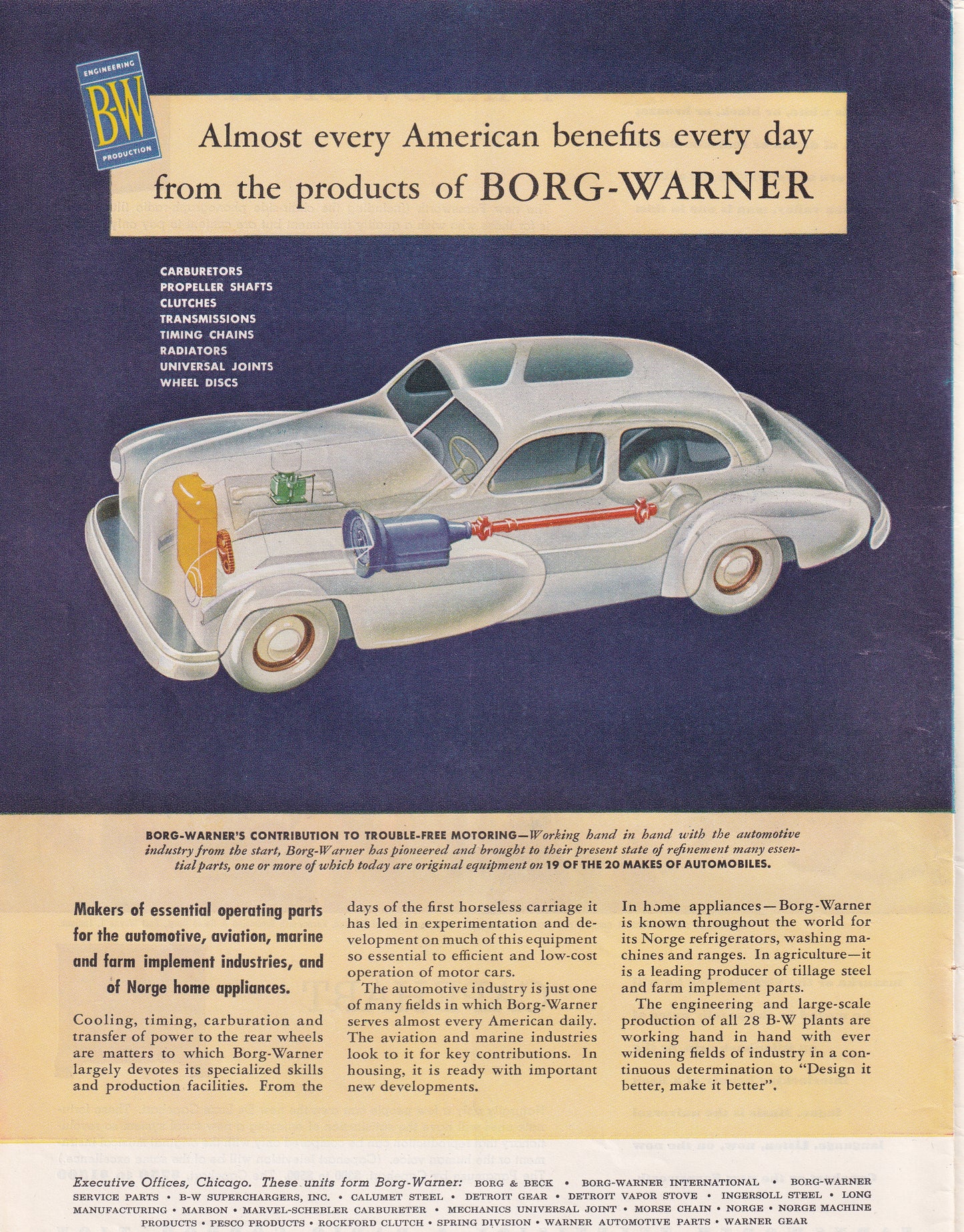 1946 Original Vintage Magazine Ad - Rare Americana - Borg Warner Almost Every American Benefits From Our Products Everyday Automobile