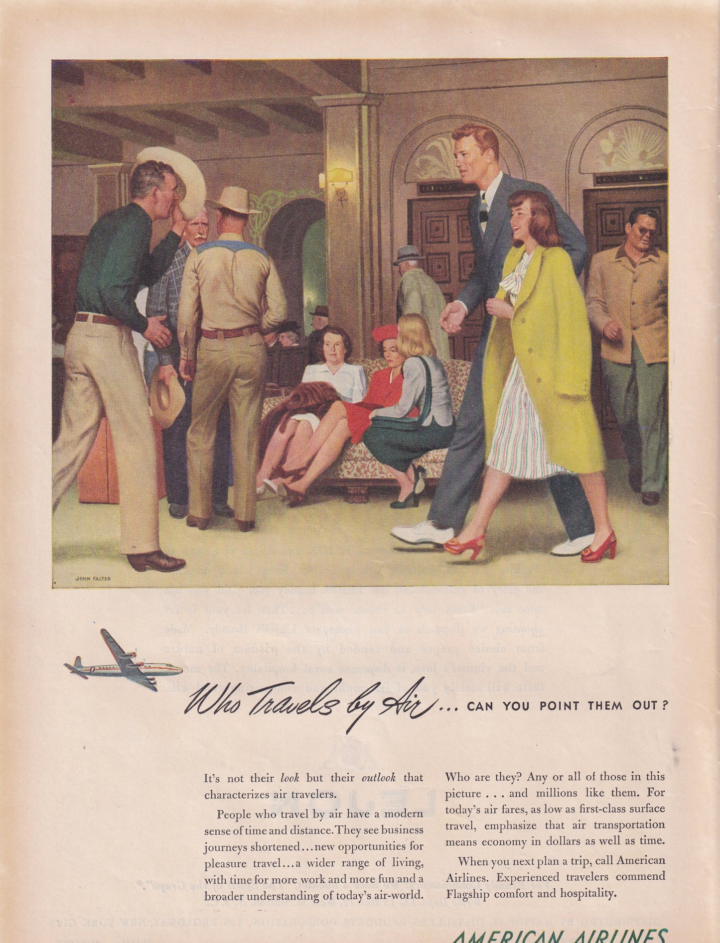 1946 Original Vintage Magazine Ad - Rare Americana - American Airlines Who Travels by Air Can You Point Them Out