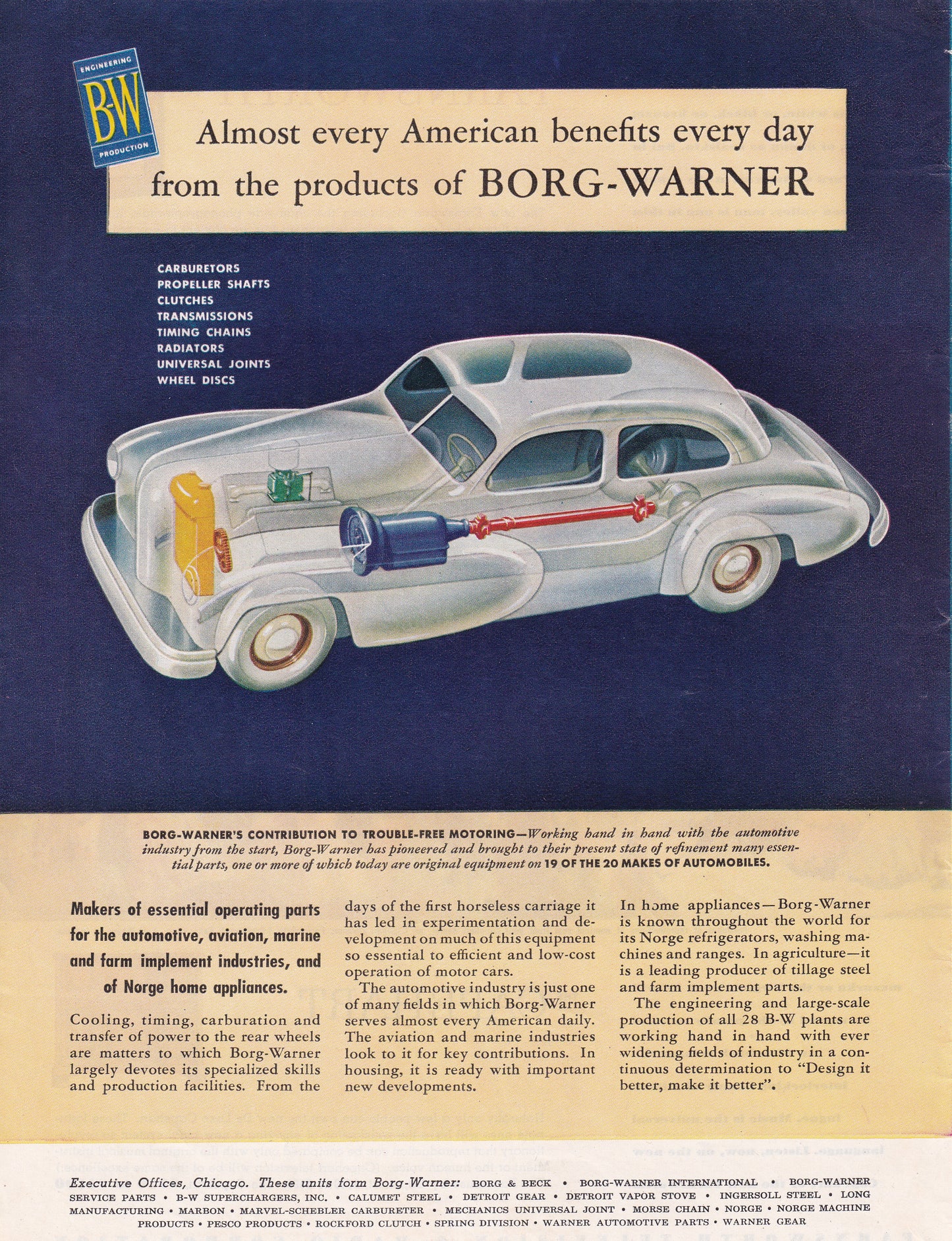 1946 Original Vintage Magazine Ad - Rare Americana - Borg Warner Almost Every American Beneftis From Our Prodcuts Car