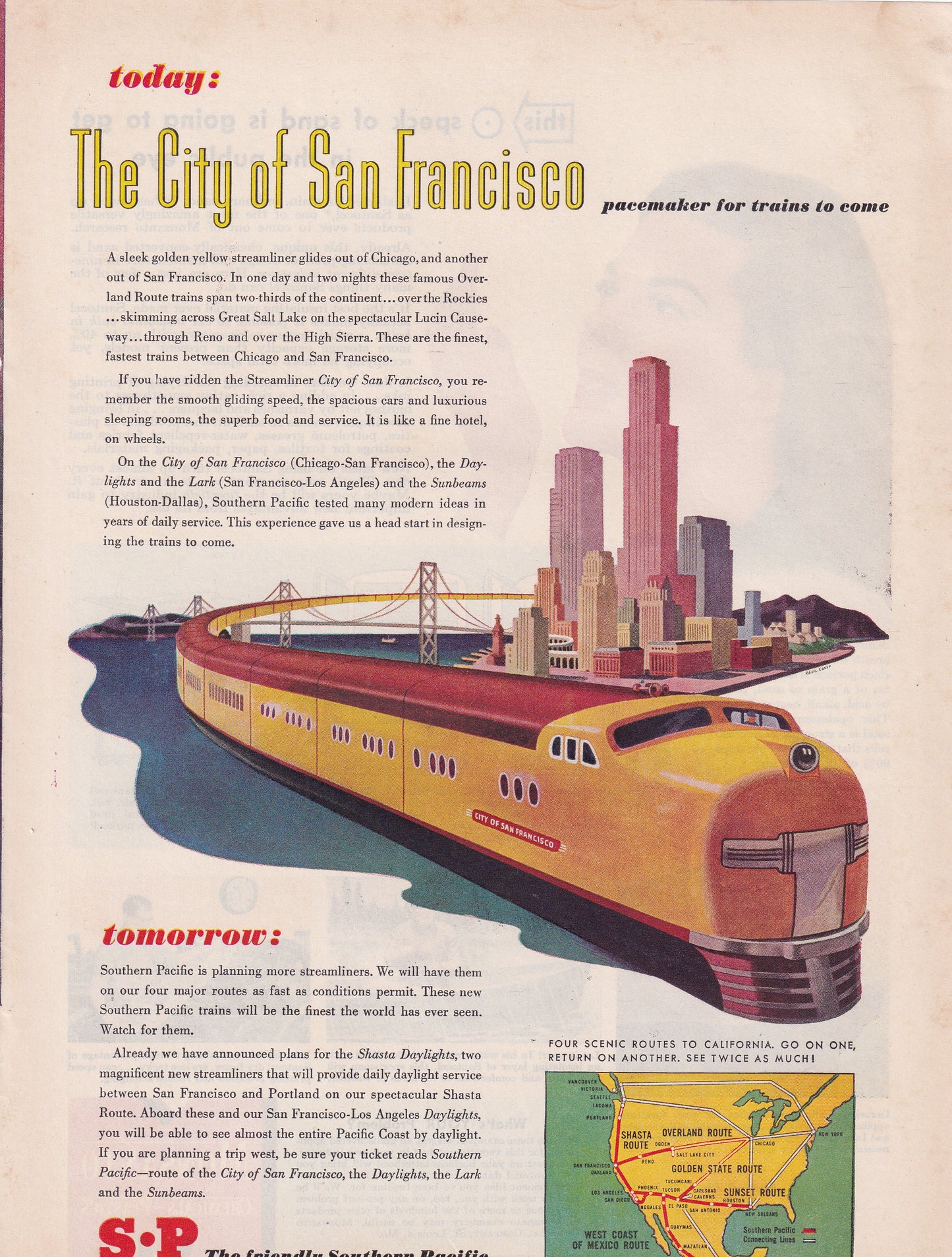 1946 Original Vintage Magazine Ad - Rare Americana - Southern Pacific Rails The City of San Francisco