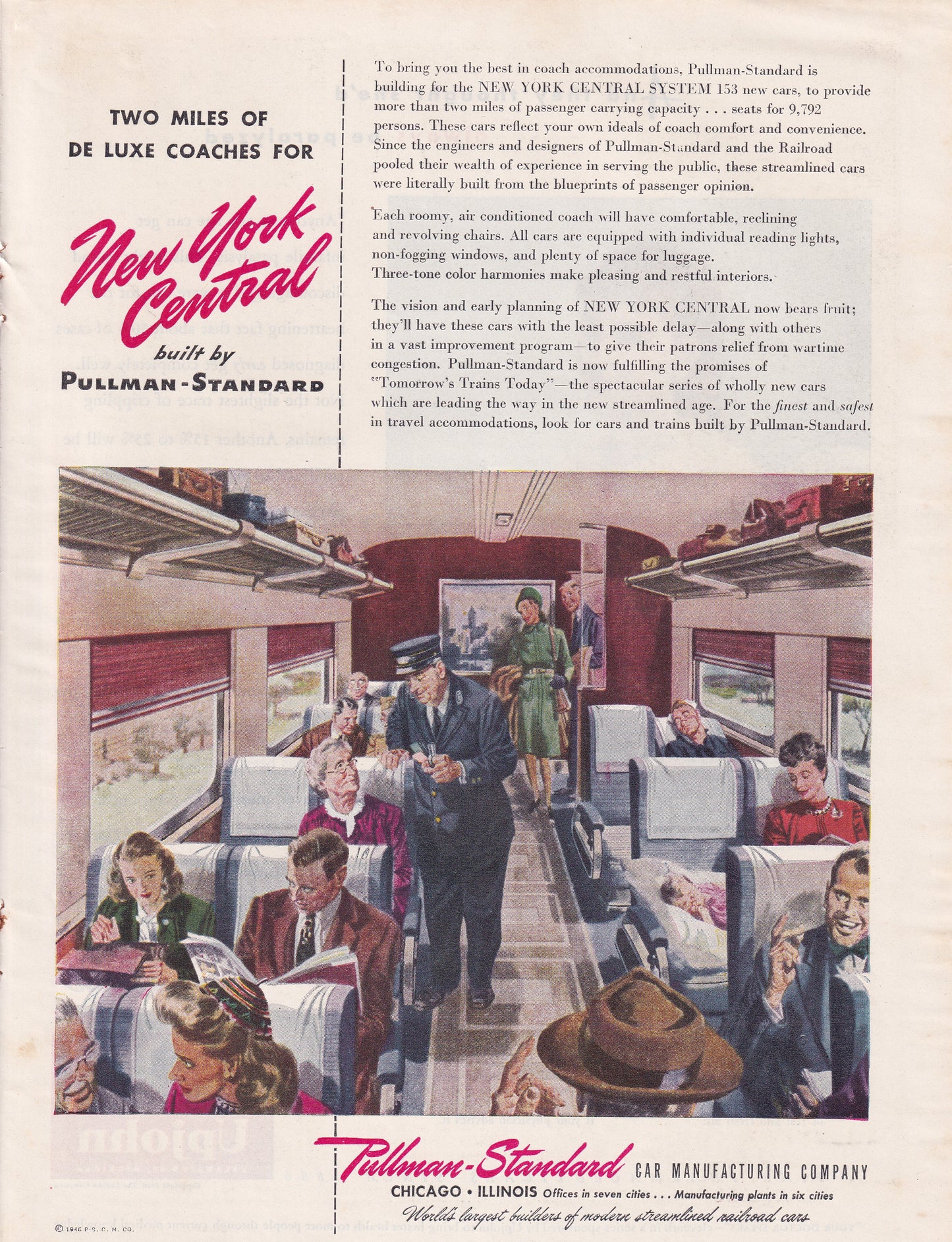 1946 Original Vintage Magazine Ad - Rare Americana - Pullman Standard New York Central