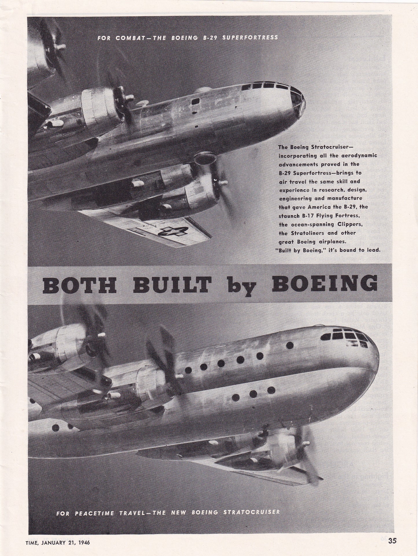 1946 Original Vintage Magazine Ad - Rare Americana - Both Built by Boeing