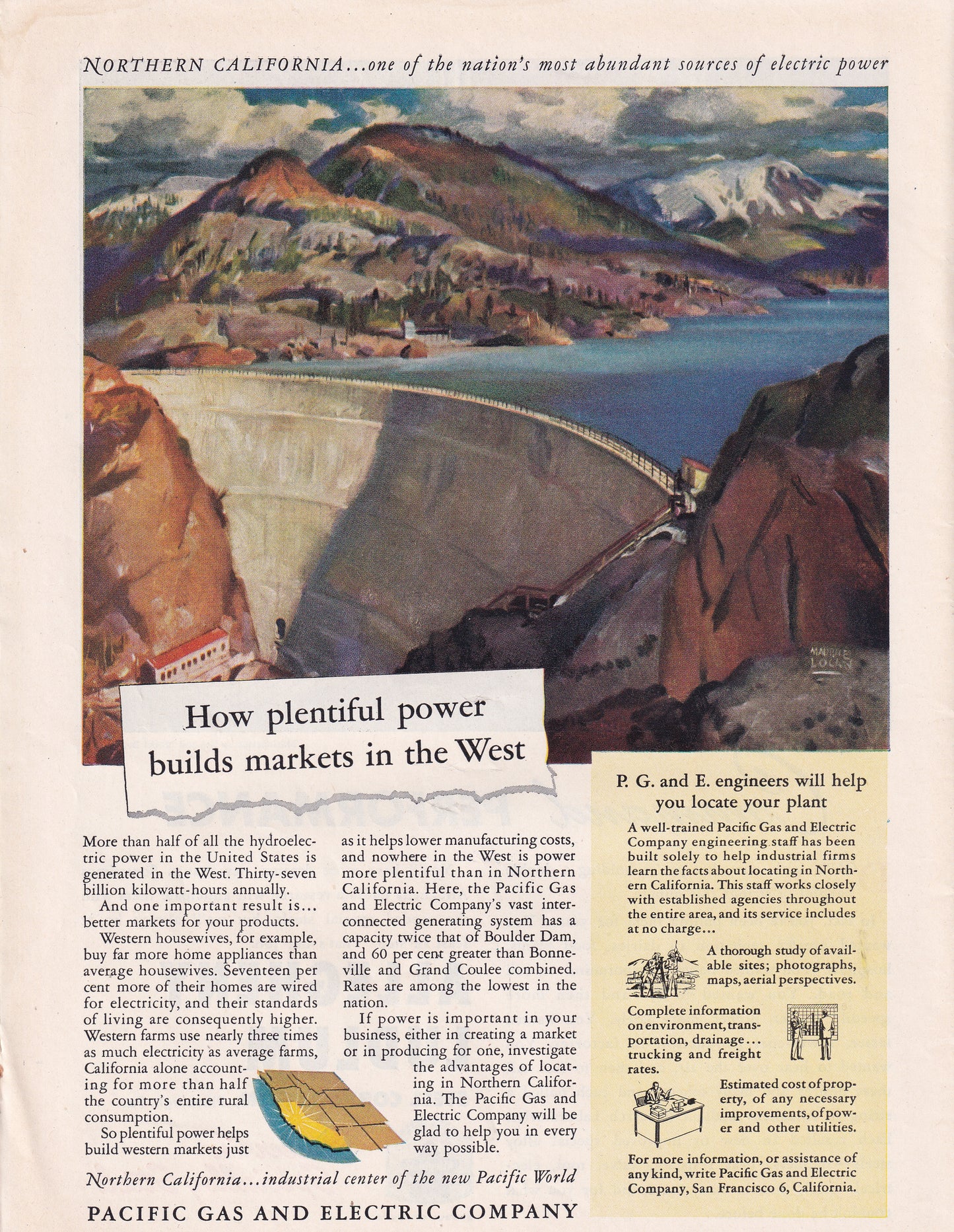 1946 Original Vintage Magazine Ad - Rare Americana - Pacific Gas and Electric Company Boulder Dam California