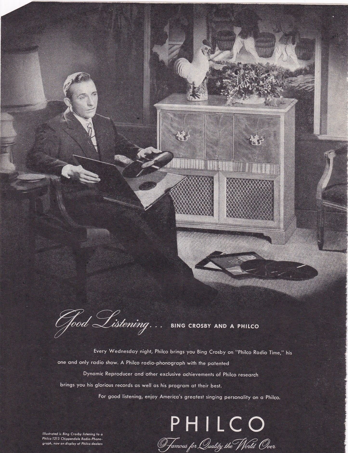 1946 Original Vintage Magazine Ad - Rare Americana - Bing Crosby and a Philco Radio