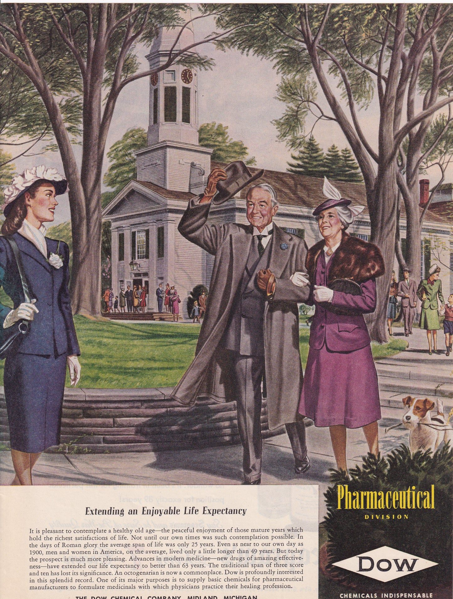 1946 Original Vintage Magazine Ad - Rare Americana - Dow Chemicals Pharmaceutical Extending Life Expectancy