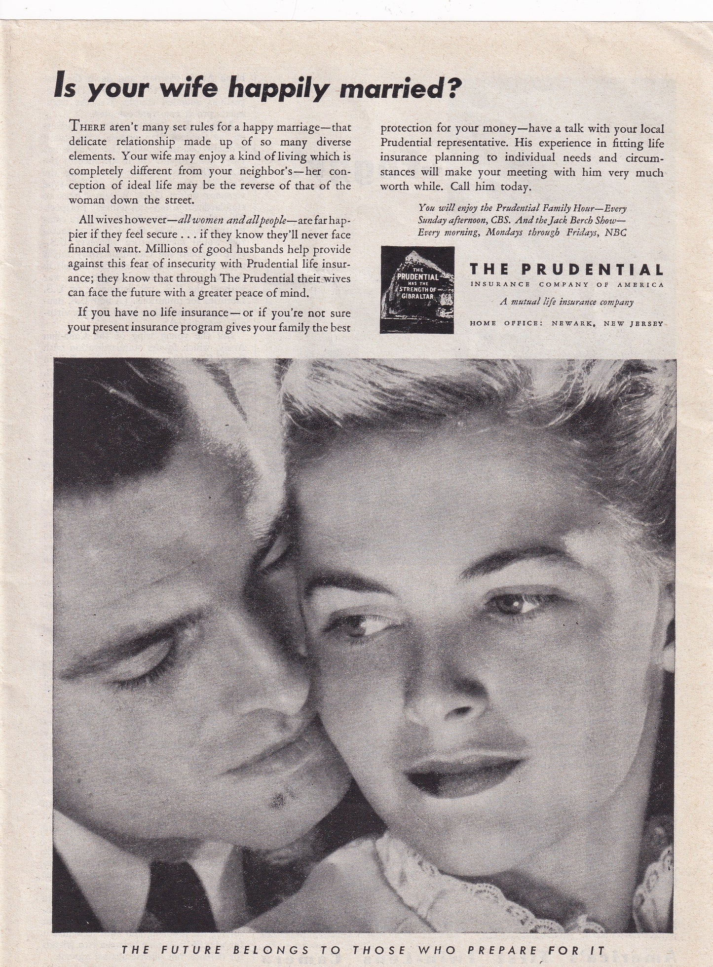 1946 Original Vintage Magazine Ad - Rare Americana - The Prudential Insurance Is Your Wife Happily Married