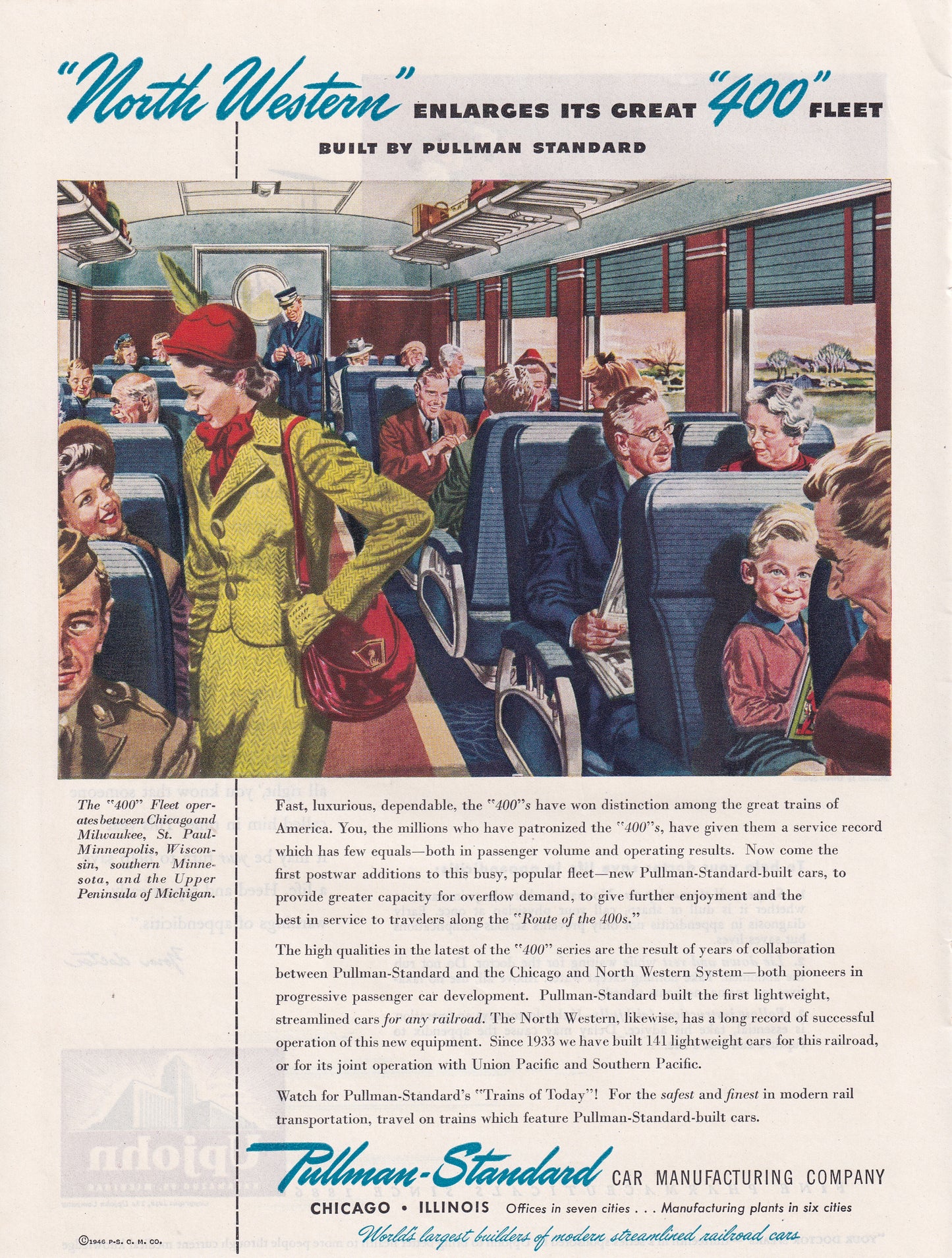 1946 Original Vintage Magazine Ad - Rare Americana - Pullman Standard Chicago The 400 Fleet Milwaukee