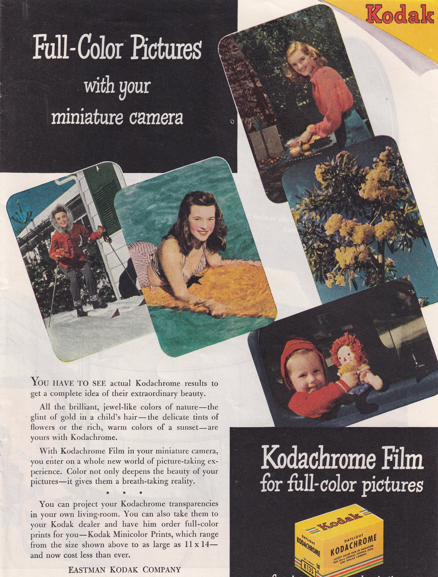 1946 Original Vintage Magazine Ad - Rare Americana - Kodak Kodachrome Film Young Family