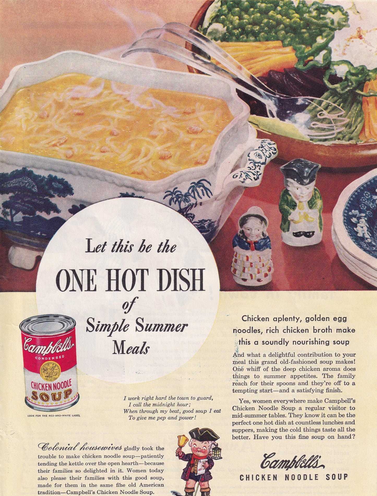 1946 Original Vintage Magazine Ad - Rare Americana - Campbell's Chicken Noodle Soup One Hot Dish
