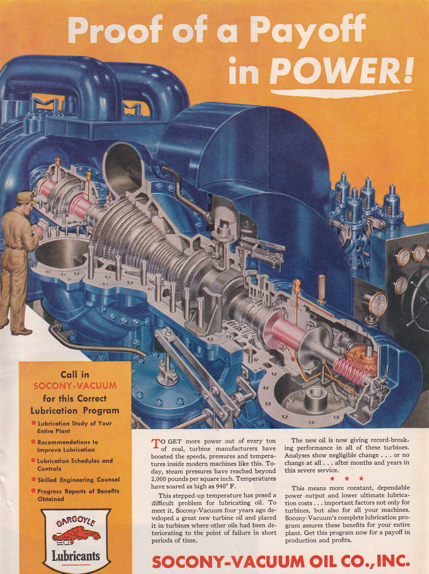 1946 Original Vintage Magazine Ad - Rare Americana - Socony Vacuum Oil Co. Proof of a Payoff in Power