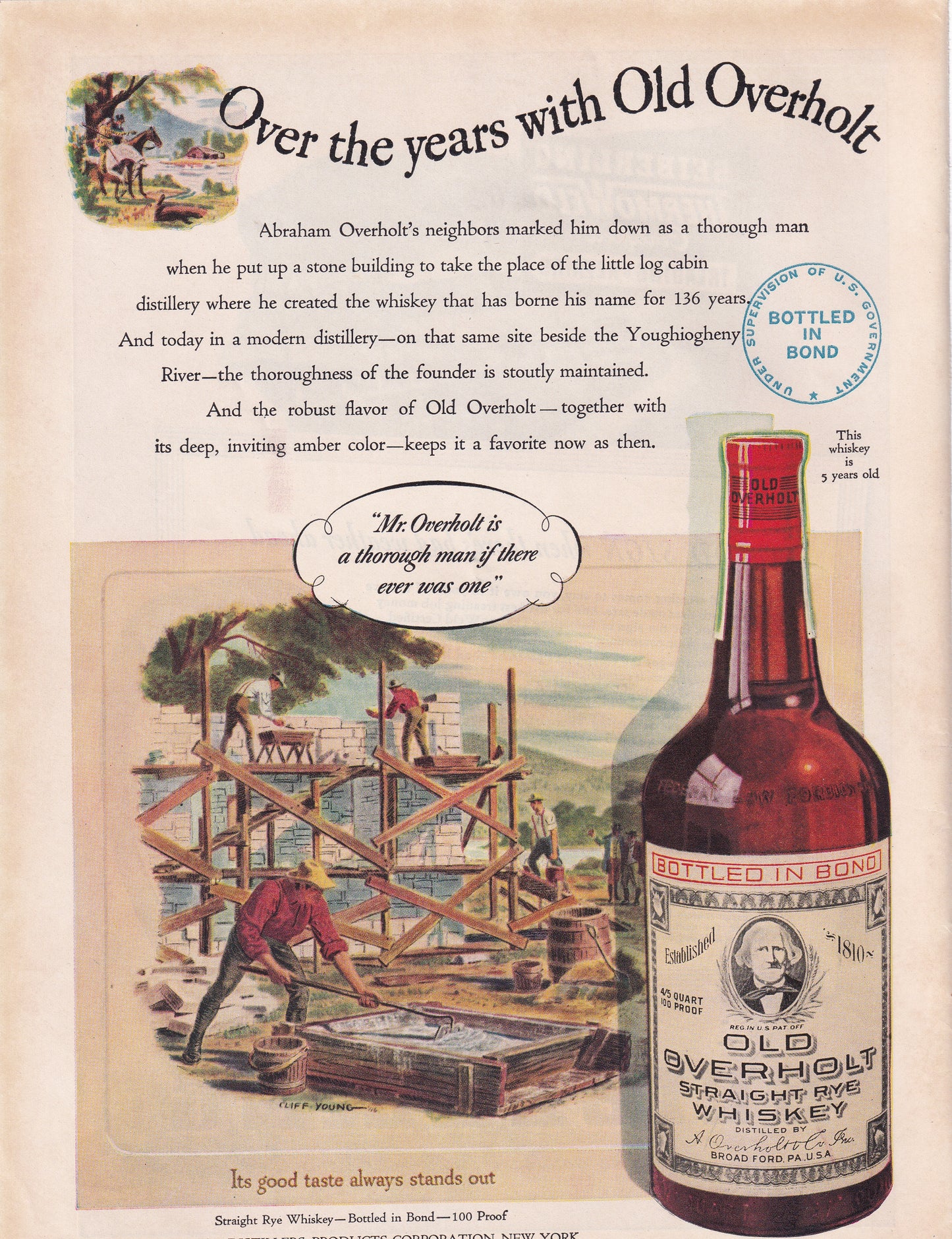 1946 Original Vintage Magazine Ad - Rare Americana - Old Overhold Rye Whiskey Youghiogheny River