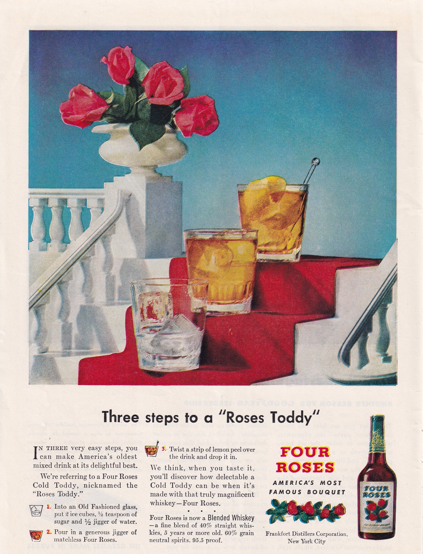 1946 Original Vintage Magazine Ad - Rare Americana - Four Roses Whiskey Roses Toddy