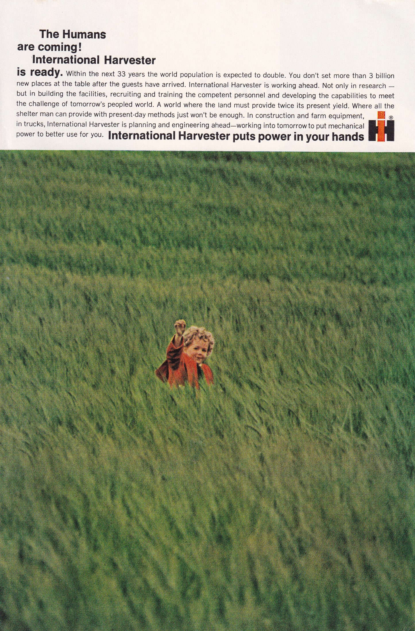 1966 Original Vintage Magazine Ad - International Harvester - Little Kid in Field