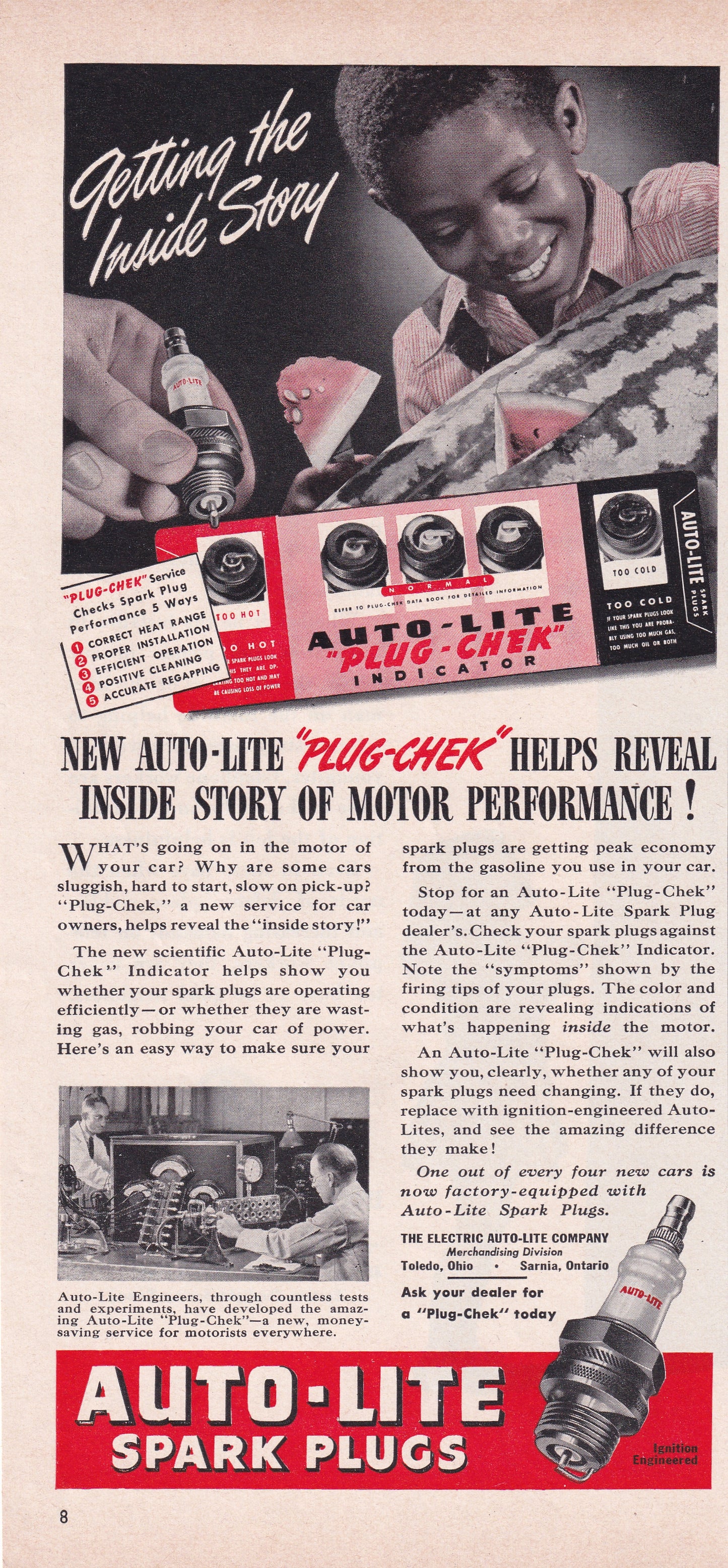 Insensitive 1940's Original Vintage Magazine Ad - Autolite Spark Plugs - Unnecessary Watermelon