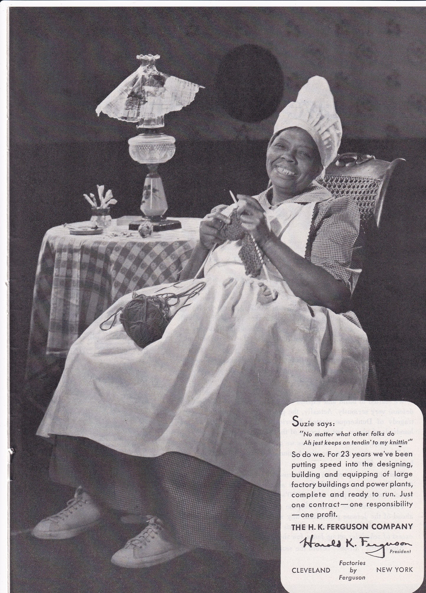 Insensitive 1941 Original Vintage Magazine Ad - HK Ferguson - Suzie Says "Ah jest keeps on tendin' to my knittin"