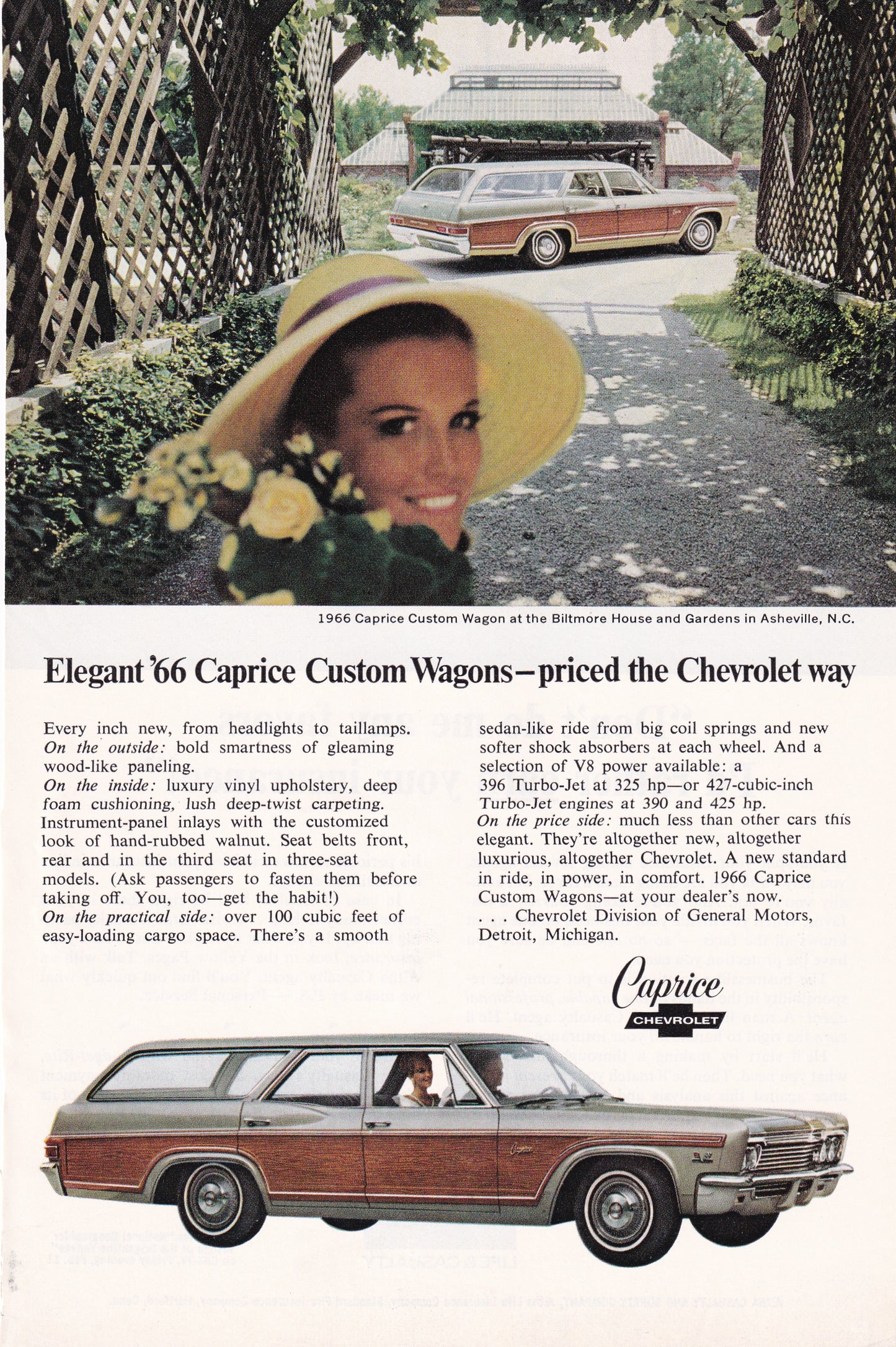1966 Original Vintage Magazine Ad - Chevrolet Chevy Caprice Custom Wagon - Biltmore House Asheville NC