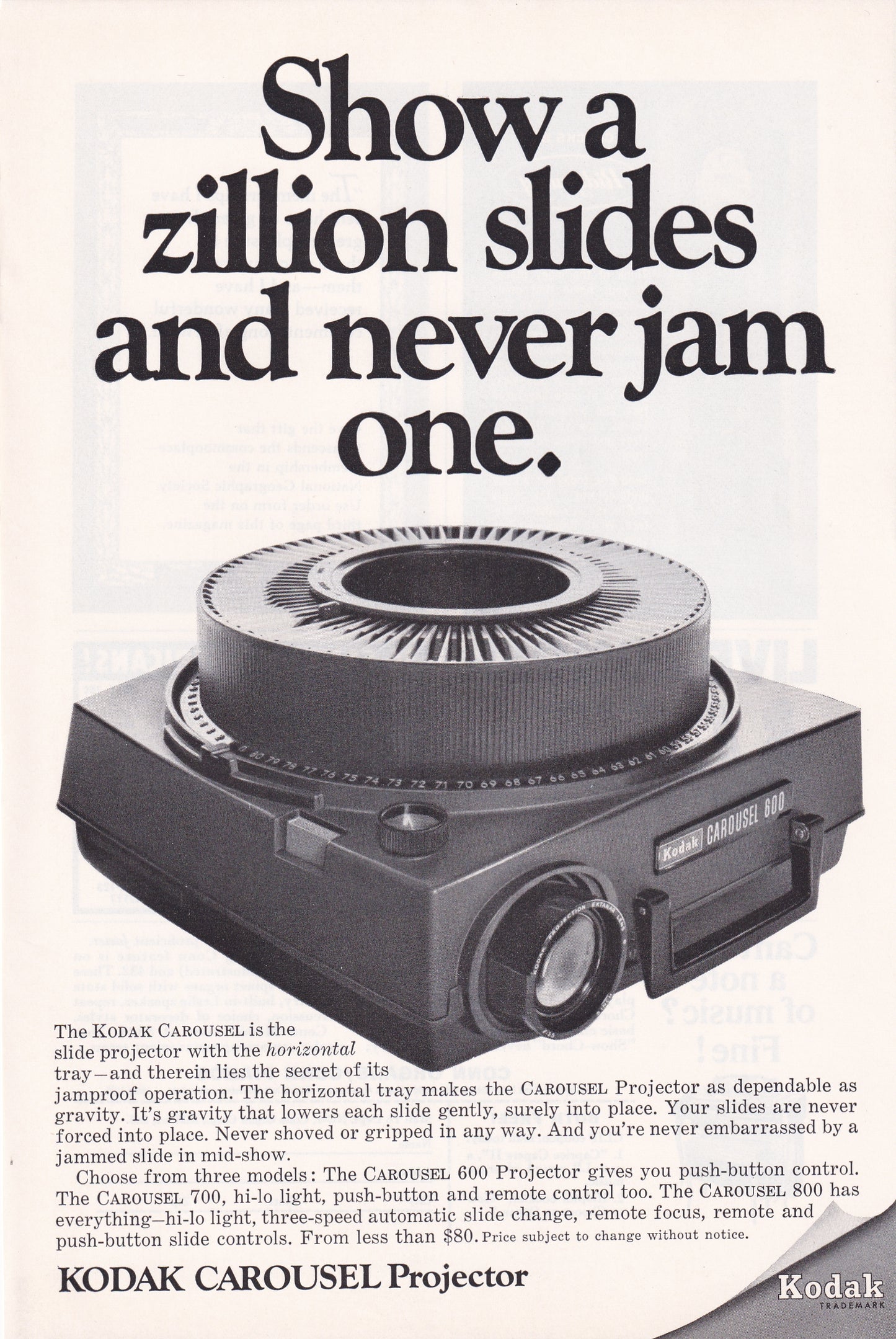 1966 Original Vintage Magazine Ad - Kodak Carousel 700 - A Zillon Slides