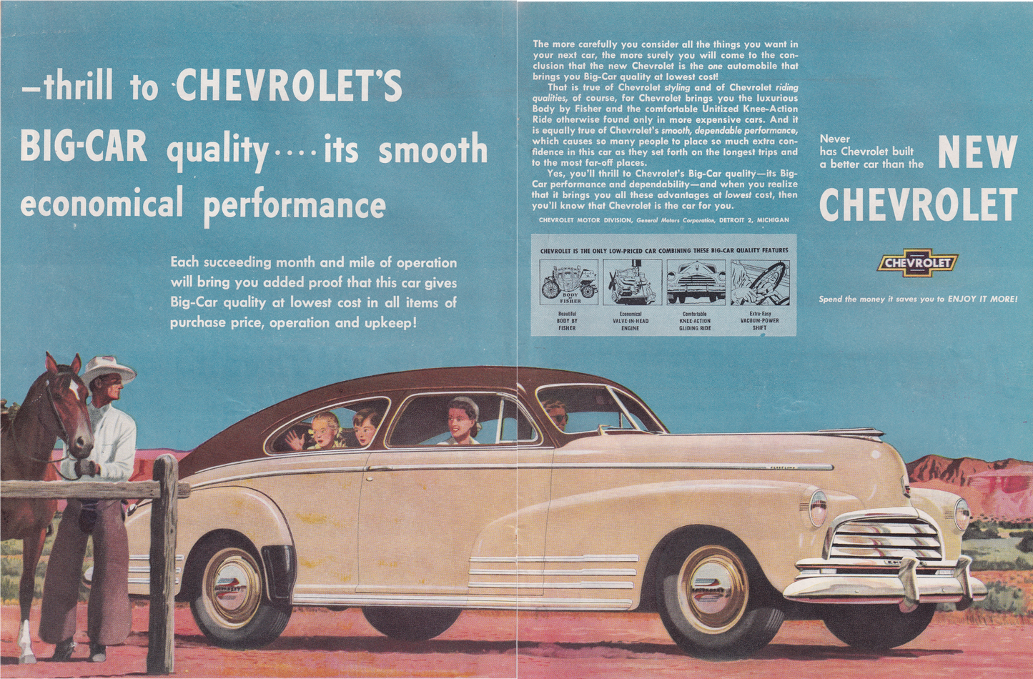 1946 Original Vintage Automobile Magazine Ad - Rare Americana - Chevy Big Car Quality