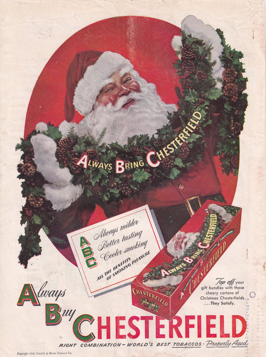 1946 Chesterfield Cigarettes Santa Clause Original Vintage Ad - Rare Americana Time Capsule