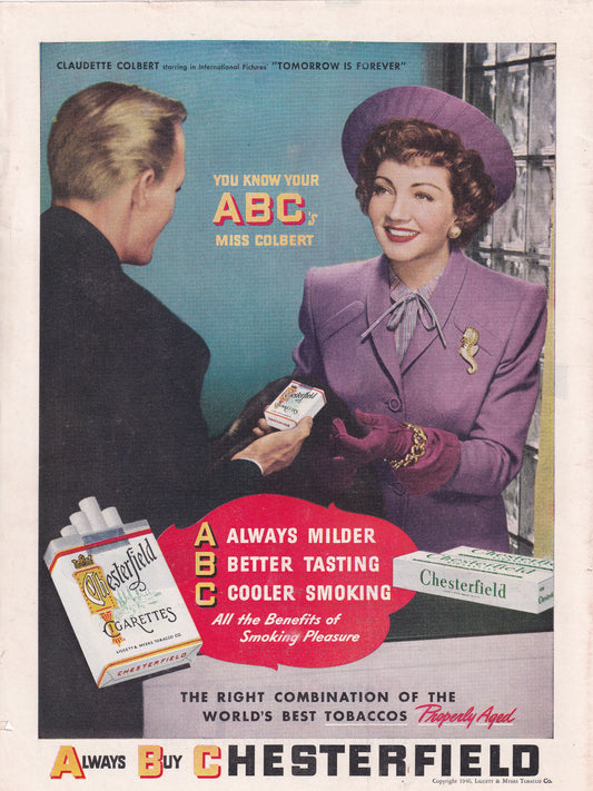 1946 Chesterfield Cigarettes ABC Always Buy Chesterfield Original Vintage Ad - Rare Americana Time Capsule