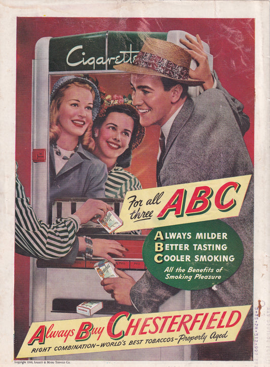 1946 Chesterfield Cigarettes ABC Always Buy Chesterfield Original Vintage Ad - Rare Americana Time Capsule
