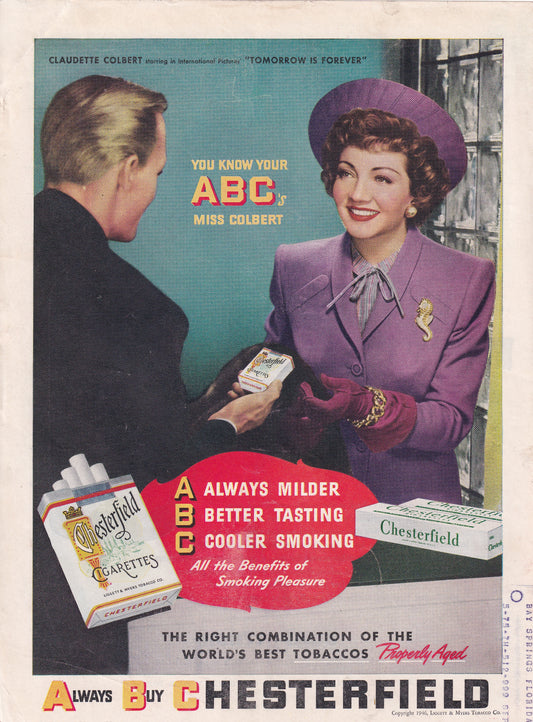 1946 Chesterfield Cigarettes ABC Always Buy Chesterfield Original Vintage Ad - Rare Americana Time Capsule