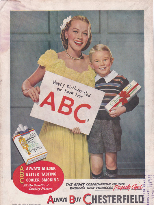 1946 Chesterfield Cigarettes ABC Always Buy Chesterfield Original Vintage Ad - Rare Americana Time Capsule