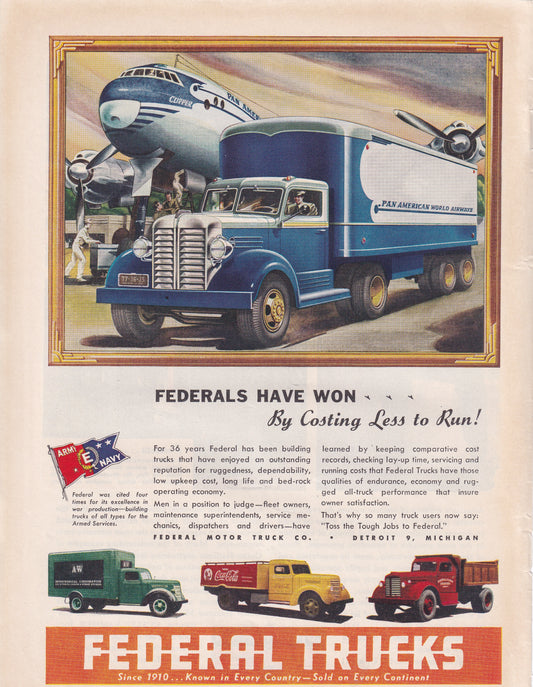 1946 Original Vintage Federal Trucks Automobile Ad - Rare Americana