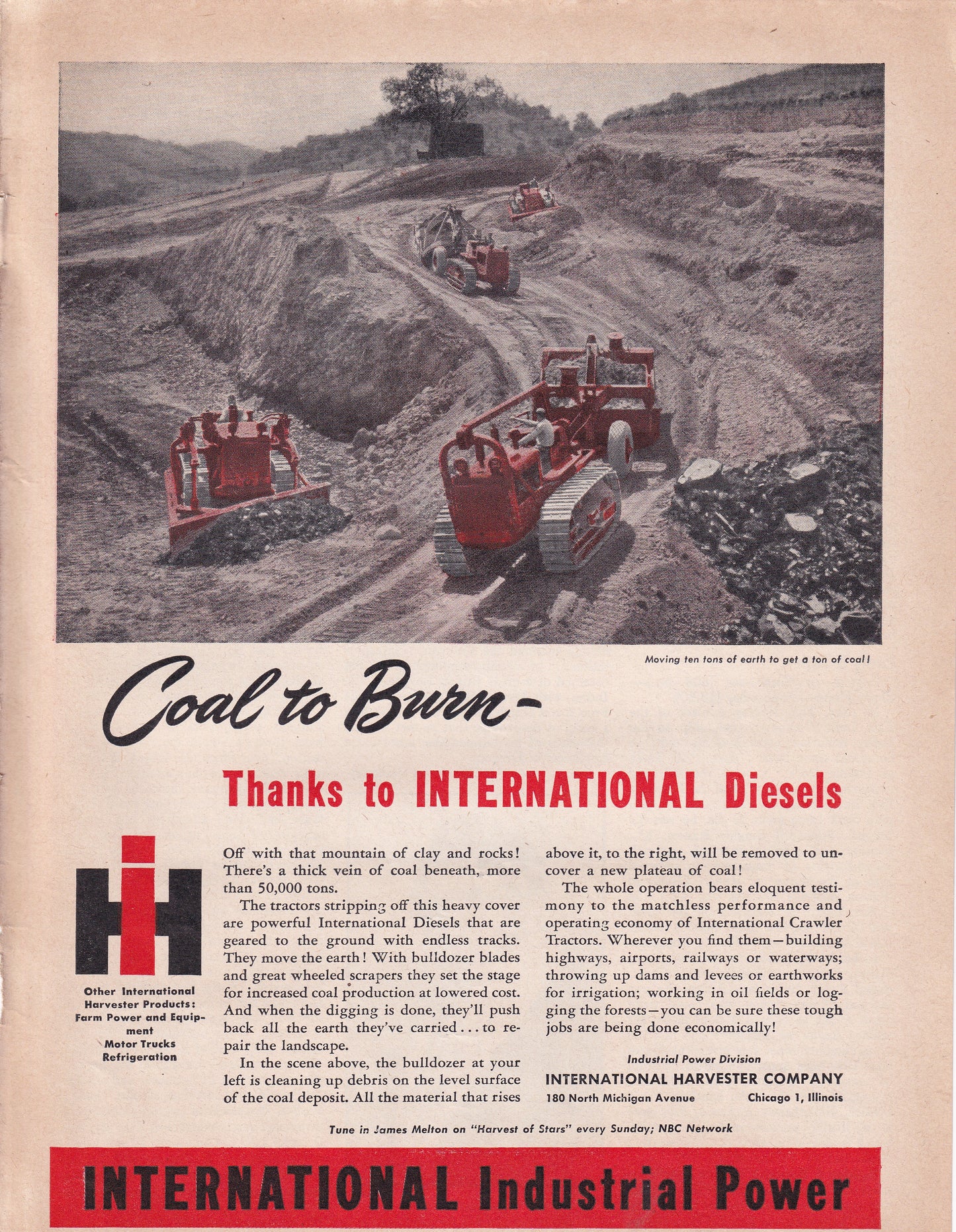 1946 Original Vintage International Harvester Bulldozer Automobile Ad - Rare Americana