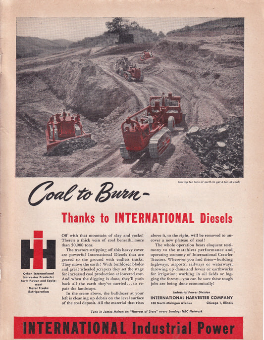 1946 Original Vintage International Harvester Bulldozer Automobile Ad - Rare Americana