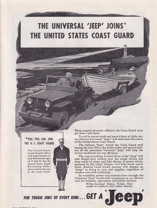 1946 Original Vintage Willy's Jeep Wrangler Automobile Ad - Rare Americana