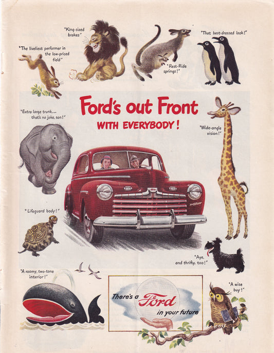 1946 Original Vintage Ford Ford's Out Front Automobile Ad - Rare Americana