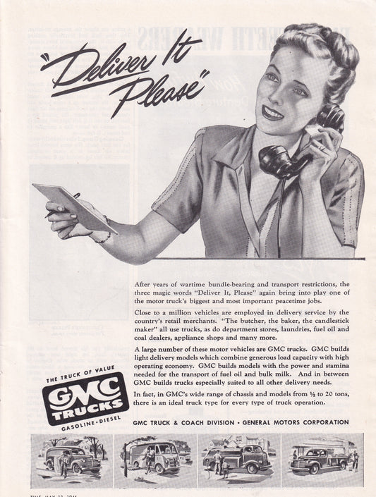 1946 Original Vintage GMC Trucks Automobile Ad - Rare Americana